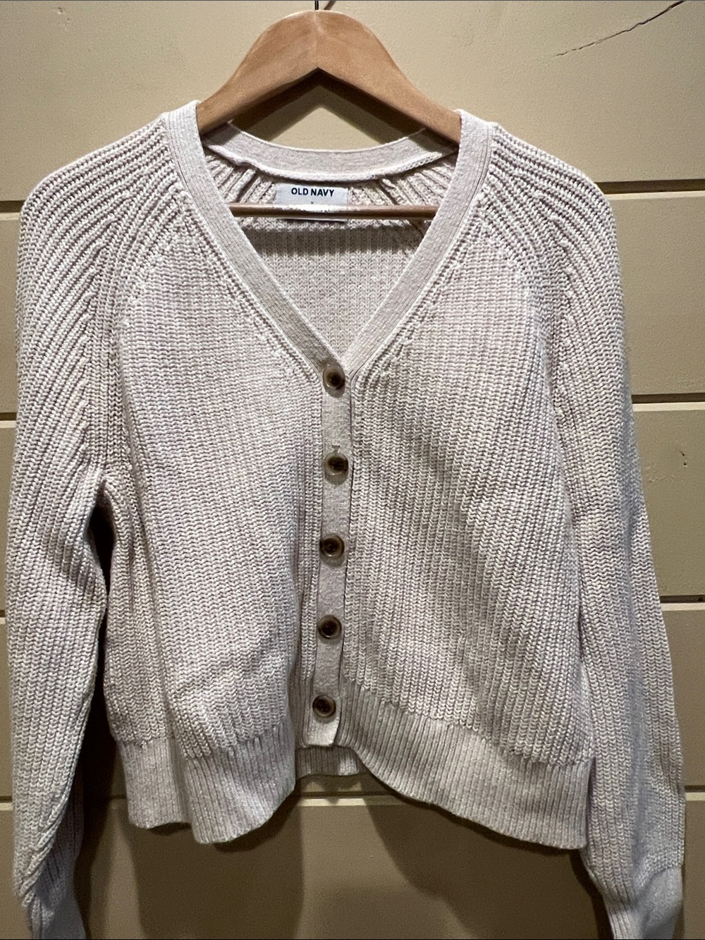 Old Navy Cream Button-Up V-Neck Knit Cardigan